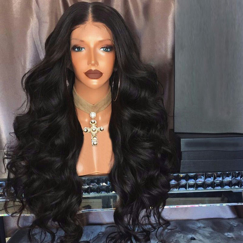 Peluca negra con ondas grandes para mujer, peluca de moda africana, cabello rizado, peluca frontal de encaje personalizable