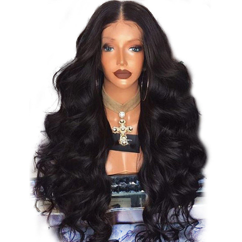 Peluca negra con ondas grandes para mujer, peluca de moda africana, cabello rizado, peluca frontal de encaje personalizable