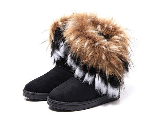 Botas de nieve de piel de zorro y conejo para mujer, zapatos cálidos de algodón, envío gratuito 