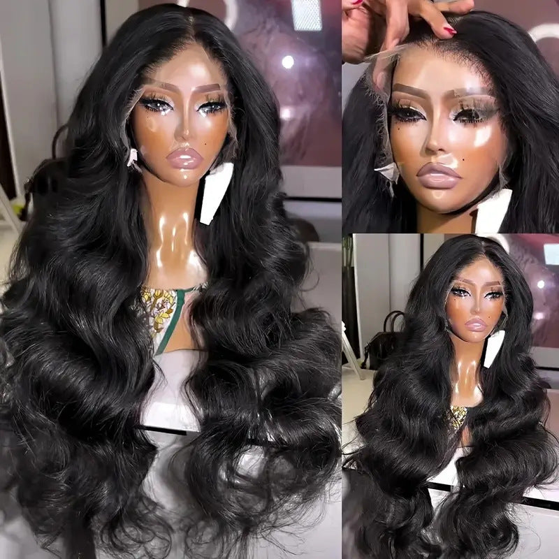 Peluca de encaje frontal para mujer, longitud media, ondas grandes, cabello largo y rizado