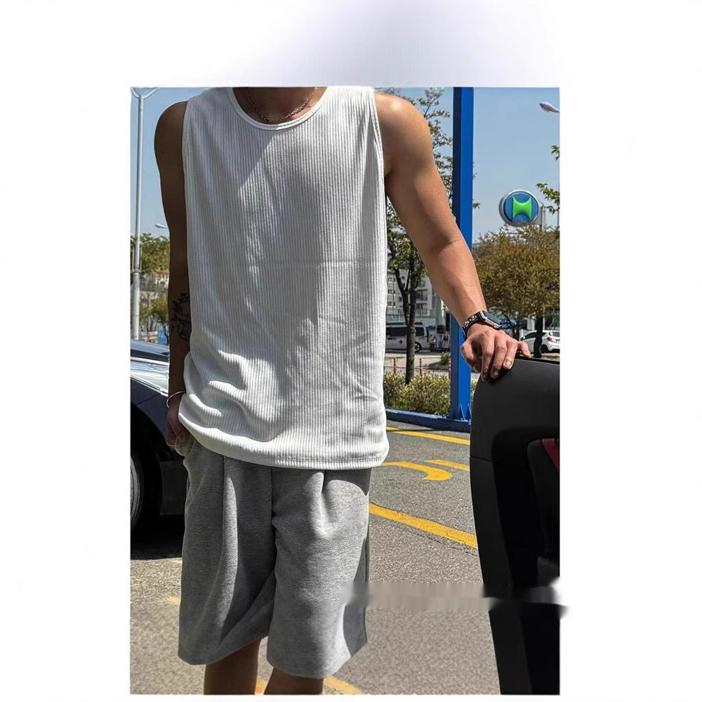 Waffle-knit Textured Pleated Loose-fitting Breathable Vest