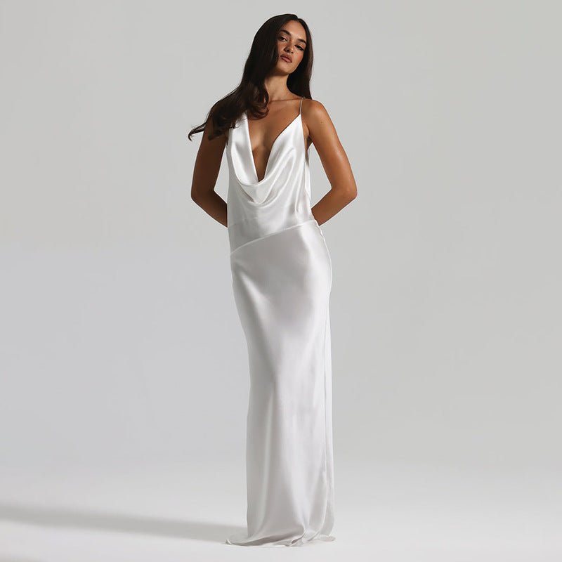 Vestido ajustado con cuello halter, cordones y escote en V para mujer