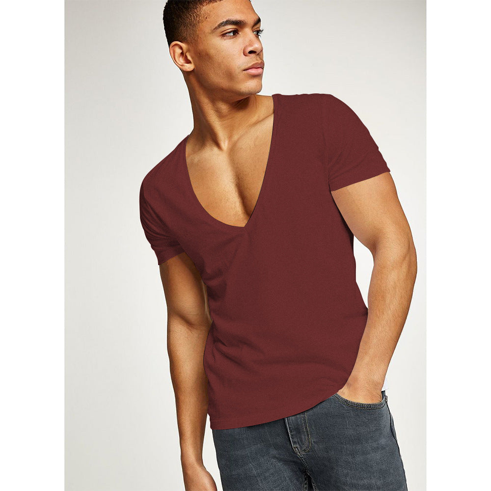 Camiseta de cuello en V profundo para fitness, deportes y ocio 