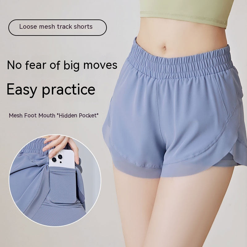 Pantalones cortos deportivos y de fitness de secado rápido de malla color melocotón