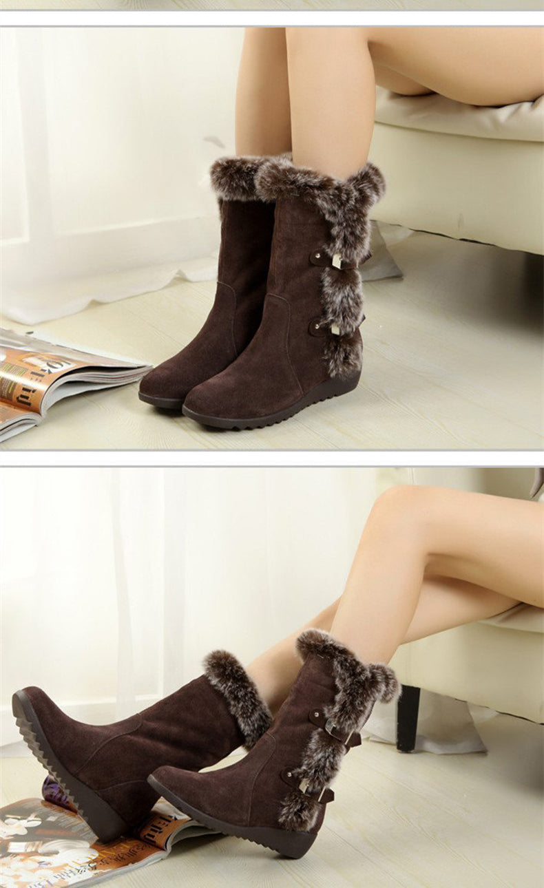 Botas de nieve de media pantorrilla de piel sintética de felpa para mujer