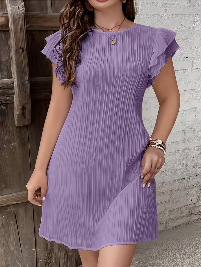 Vestido de patchwork de color liso con volantes plisados ​​de alta gama