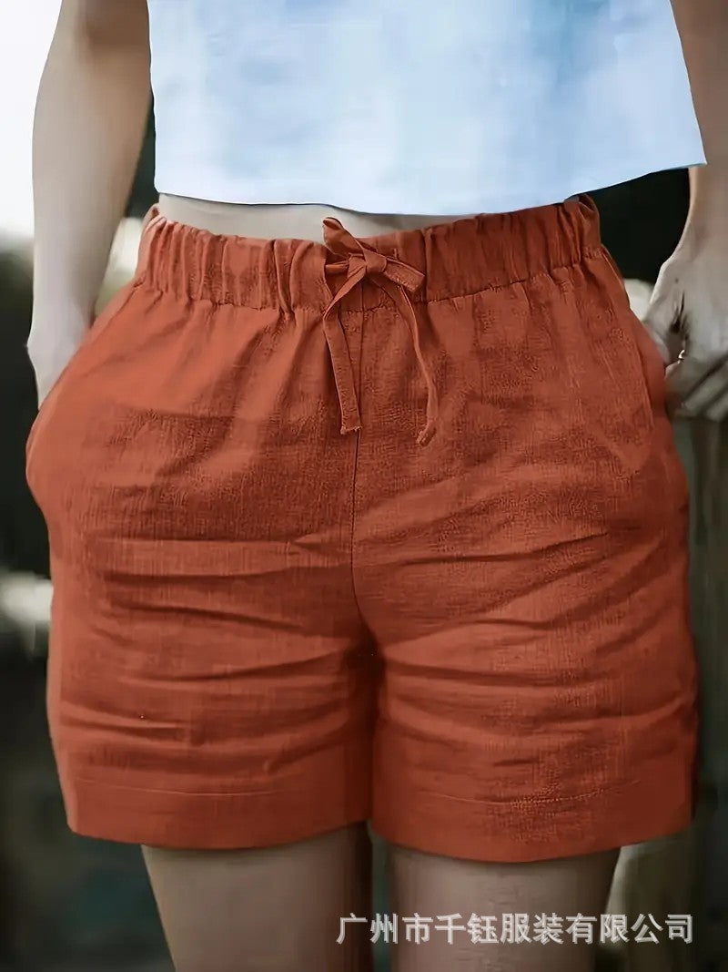 Women's High-Waist Casual Shorts With Elastic Drawstring Waistband
