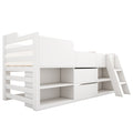 Cabin Bed Mid Sleeper Bed Frame Storage Kids Wooden Bed With Drawers Shelf Storage Low Sleeper Bed 3ft Single Children's White Wooden Bed - 3ft Single 90 X 190 Cm Frame Only