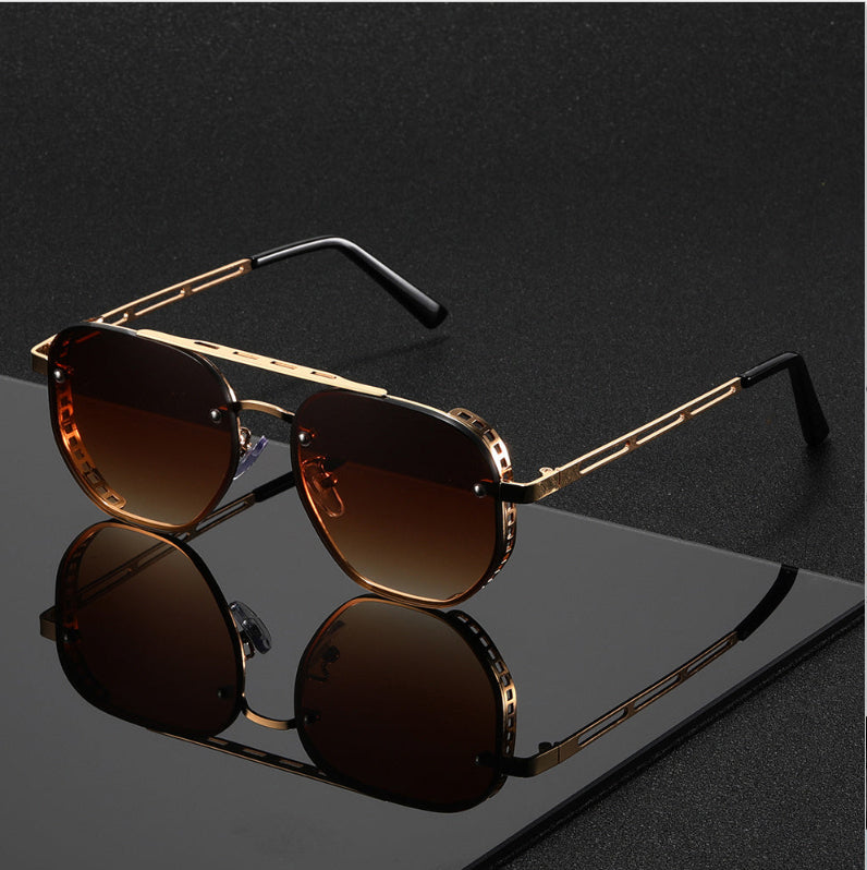 Retro Double-bridge Hollow-out Metal Sunglasses With A Premium, High-end Look