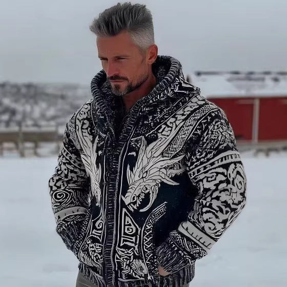 Sudadera con capucha informal estampada con dos bolsillos y cremallera para hombre