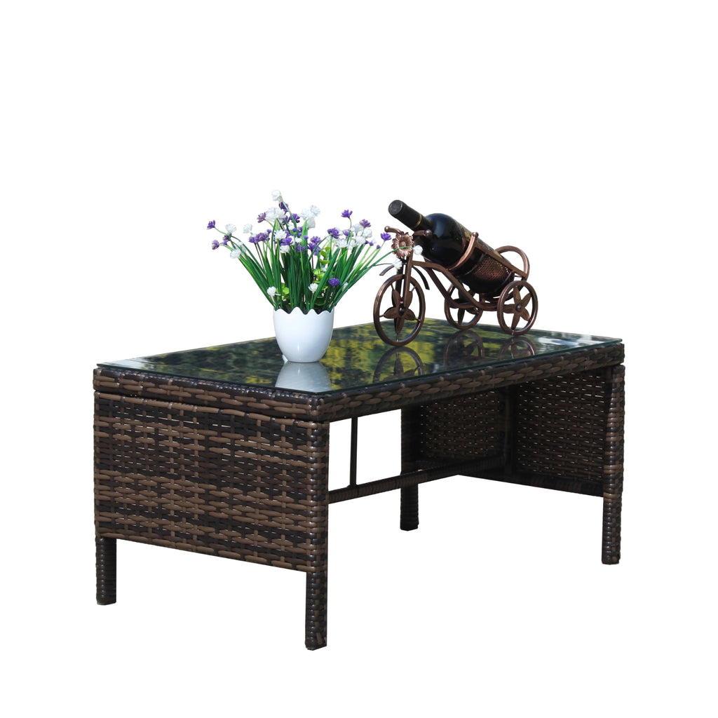 Muebles de exterior para patio, 1 mesa de centro con vidrio templado transparente