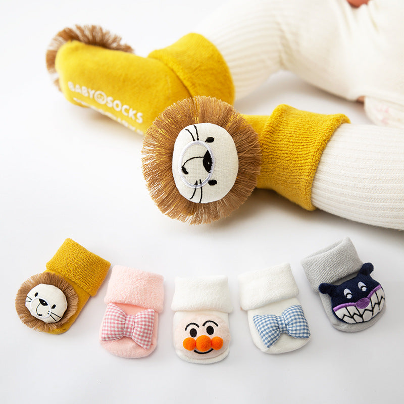 Calcetines de algodón para bebés, niñas y niños, de goma, antideslizantes, con dibujos animados