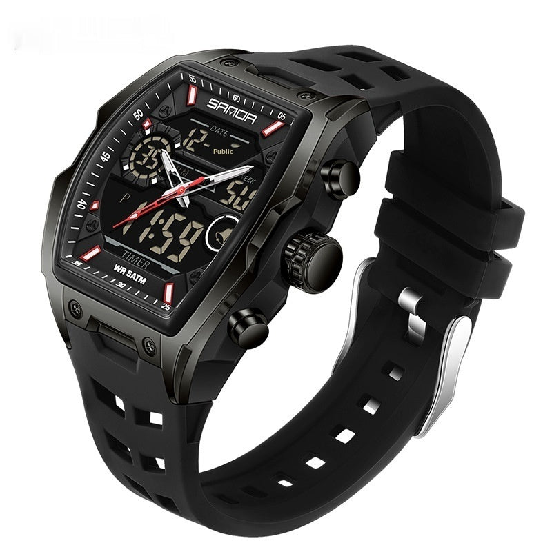 Reloj electrónico deportivo luminoso multifuncional con forma de barril