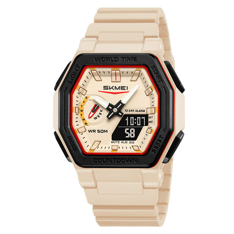 Reloj digital multifunción resistente al agua para estudiantes. Un reloj de pulsera deportivo versátil con doble pantalla.