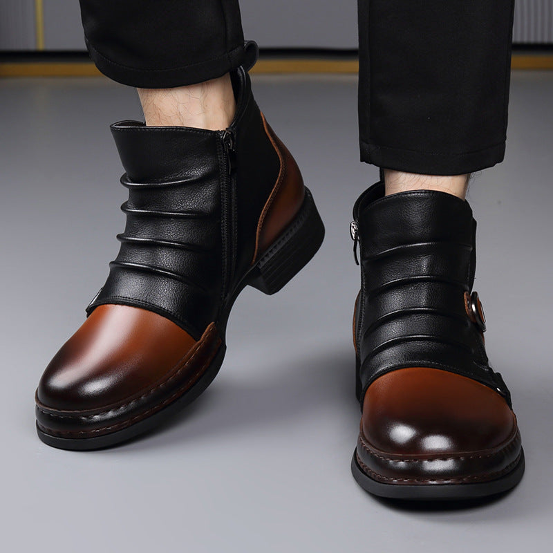 Botas térmicas retro de estilo británico para hombre con forro polar y cremallera lateral