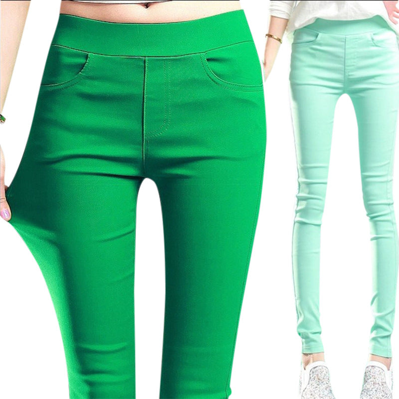 Pantalones pitillo coloridos con cintura elástica y elásticos para exteriores