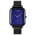 Reloj de cuarzo cuadrado de moda para hombre, con correa de malla, resistente al agua y calendario.
