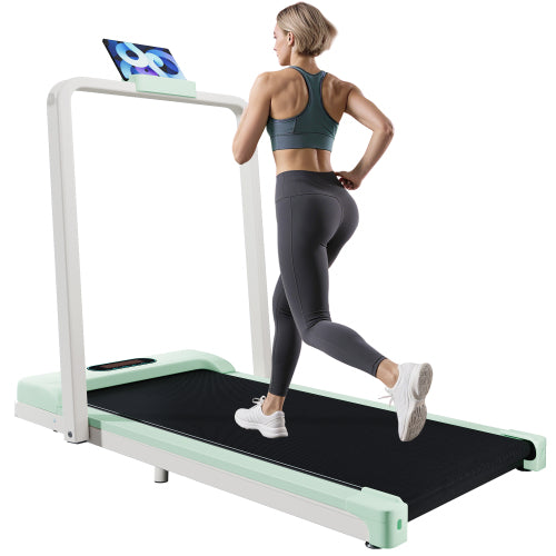 Cinta de correr plegable para uso en casa o en la oficina, cinta de correr debajo del escritorio, 1-6 km/h, máquina de correr portátil con altavoz Bluetooth, control remoto, pantalla LCD y soporte para teléfono.