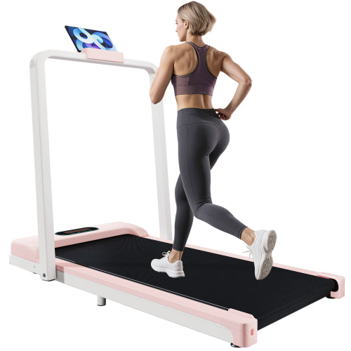 Cinta de correr plegable para uso en casa o en la oficina, cinta de correr debajo del escritorio, 1-6 km/h, máquina de correr portátil con altavoz Bluetooth, control remoto, pantalla LCD y soporte para teléfono.