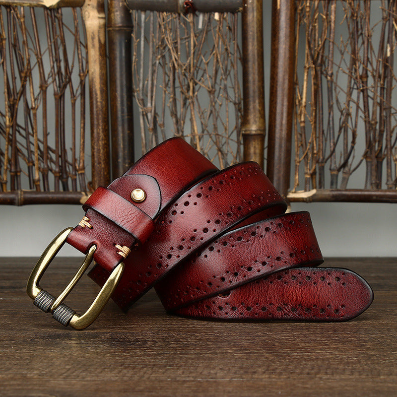 Hollowed-out First-layer Cowhide Pin-buckle Belt For Mengenuine Leather Belt For Jeans