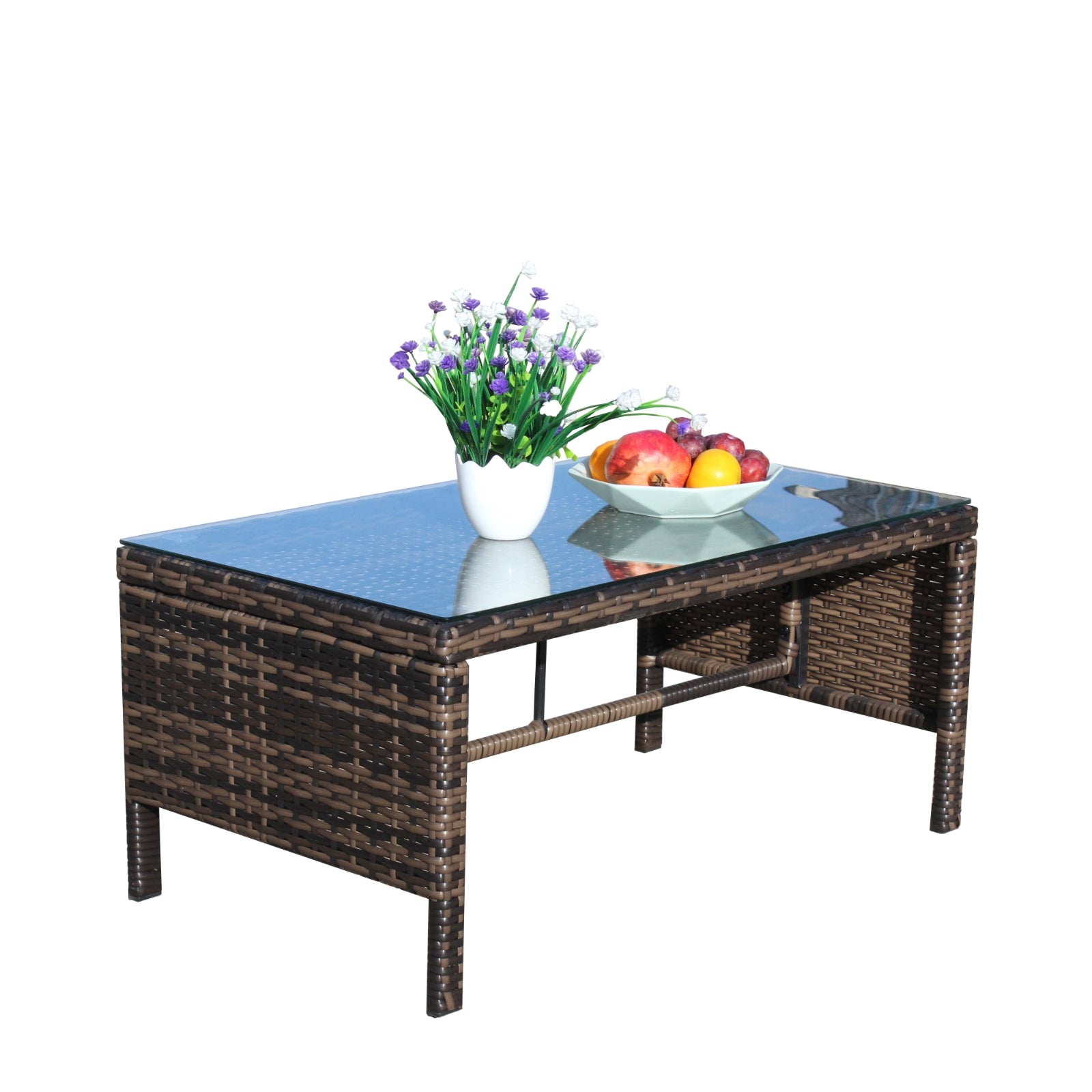 Muebles de exterior para patio, 1 mesa de centro con vidrio templado transparente