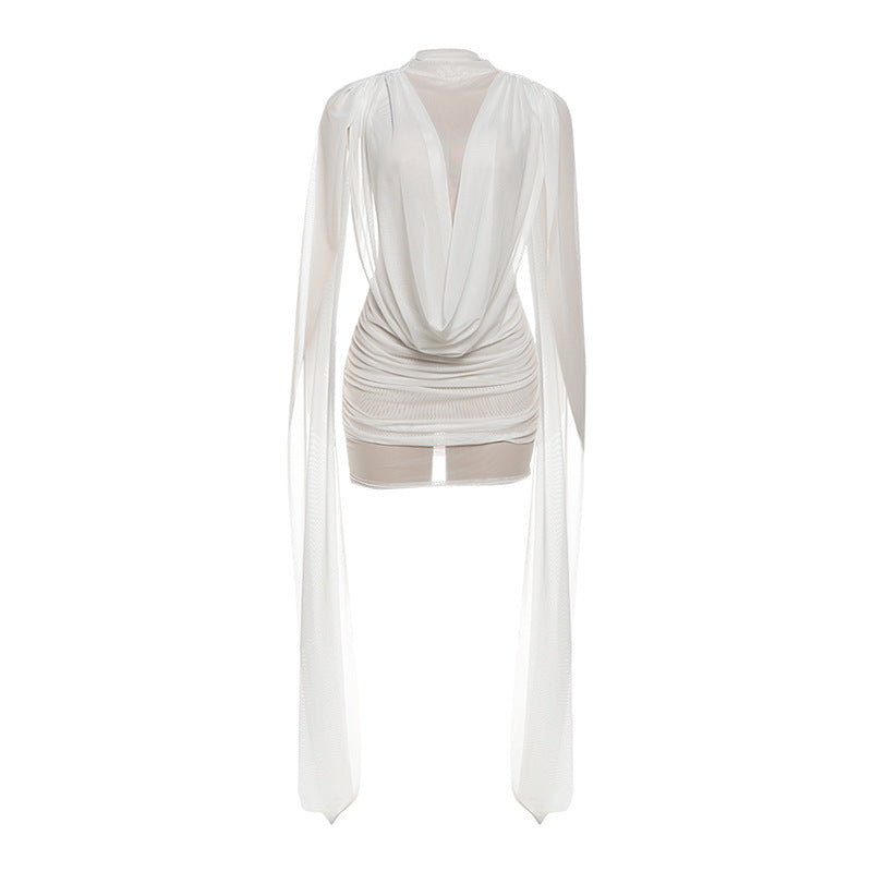 Vestido sexy de malla con retazos y ribete de cinta para mujer
