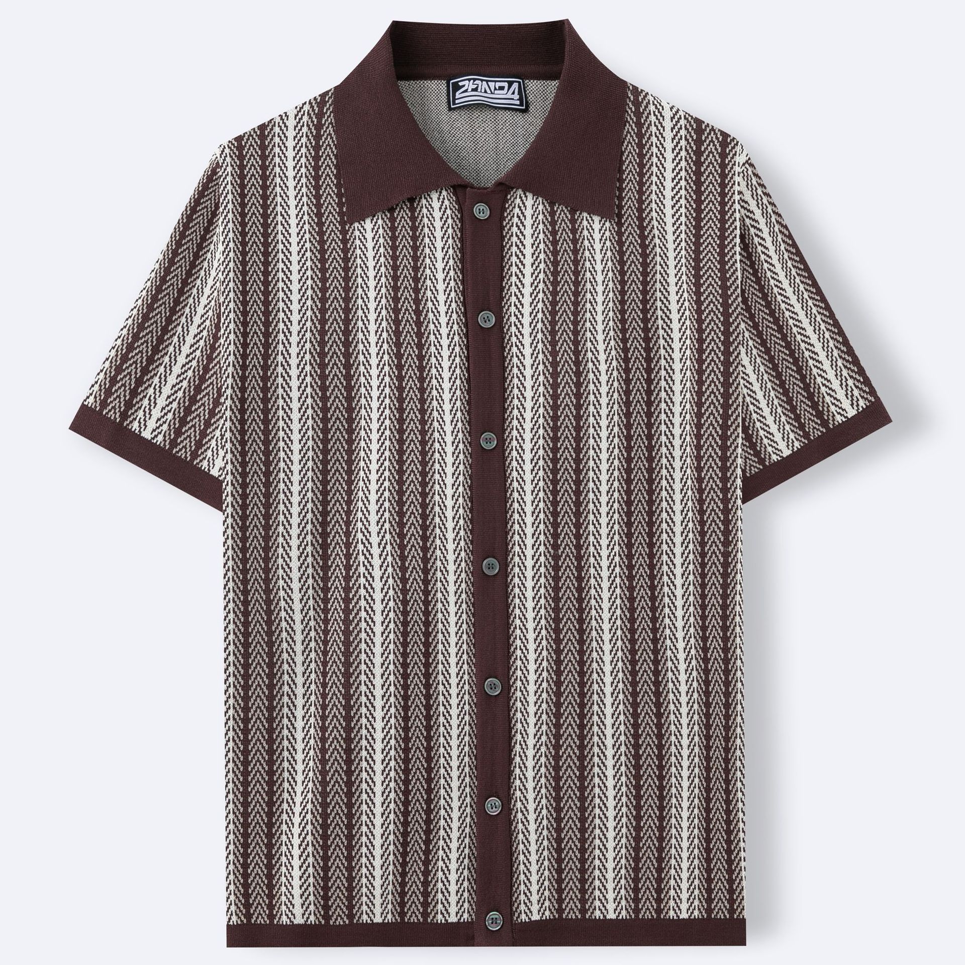 Men's Short-Sleeve Striped Knitted Cardigan Jacquard Polo Shirt