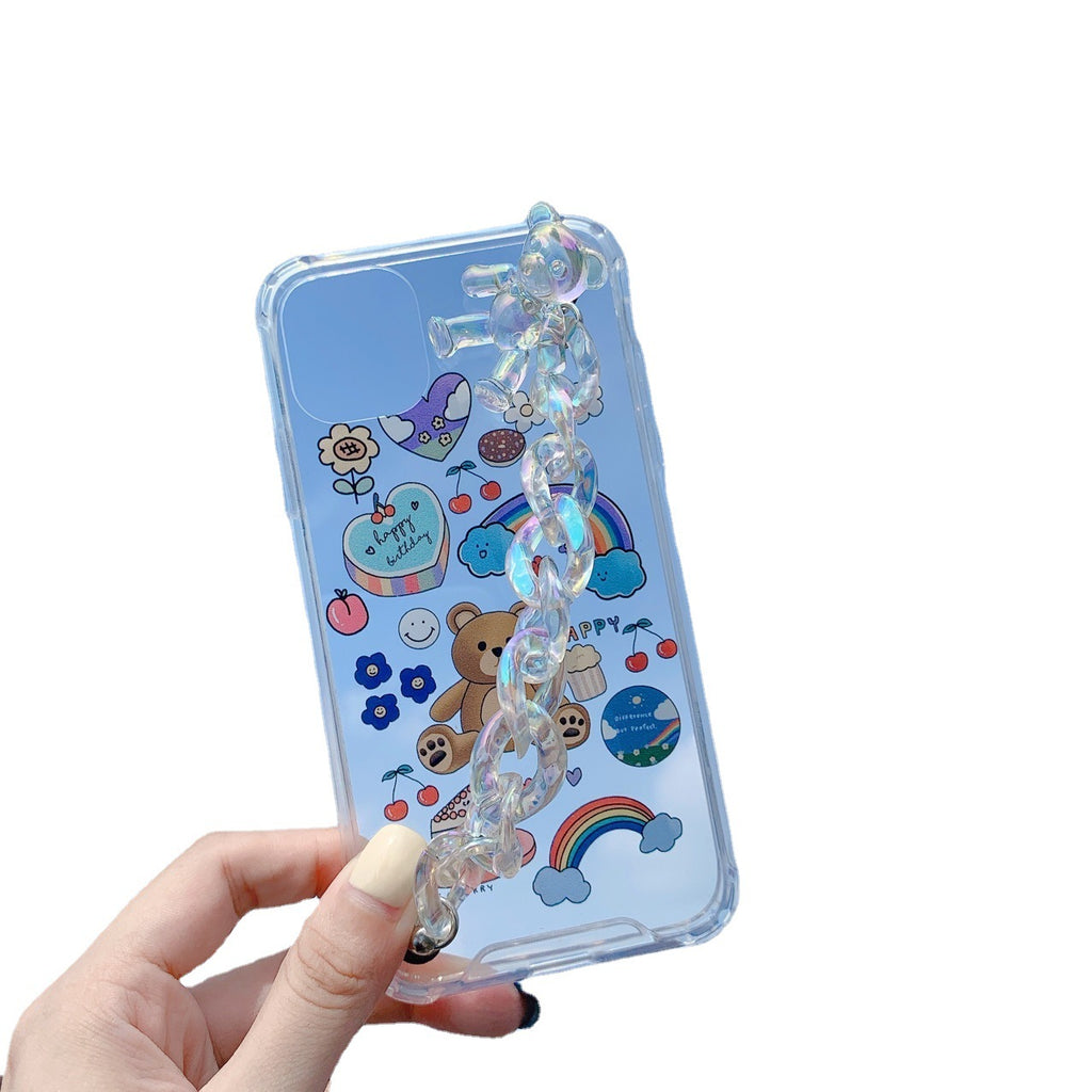 Funda protectora para teléfono móvil con cadena de oso