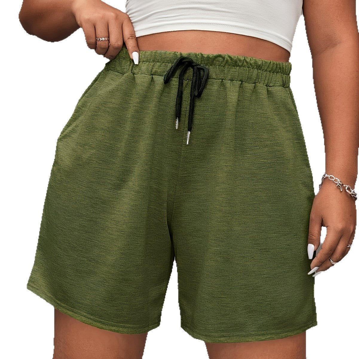 Spring/Summer New Women's Fashion Solid-Color Faux Drawstring Pants Sports Plus-Size Shorts