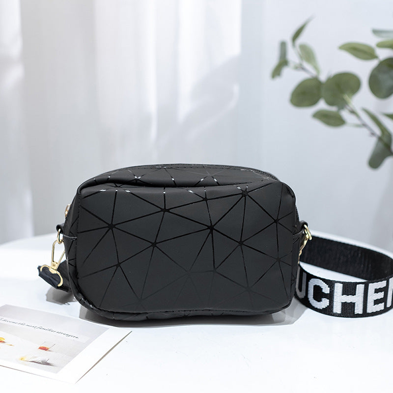 Bolso para cámara con correa de letras, estampado geométrico radiante y colorido