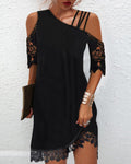 Women's Lace-spliced One-shoulder Dress