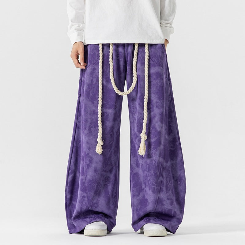 Pantalones deportivos casuales tie-dye estilo japonés-hongkonés para hombre, talla grande