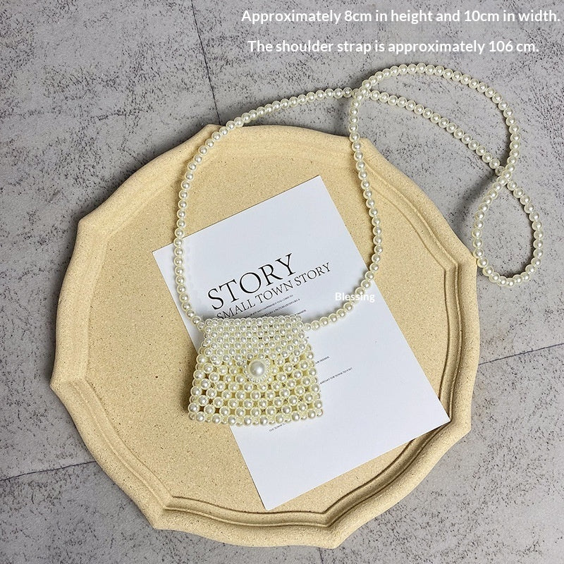 Bolso bandolera de verano versátil, mini, retro, tejido a mano con perlas