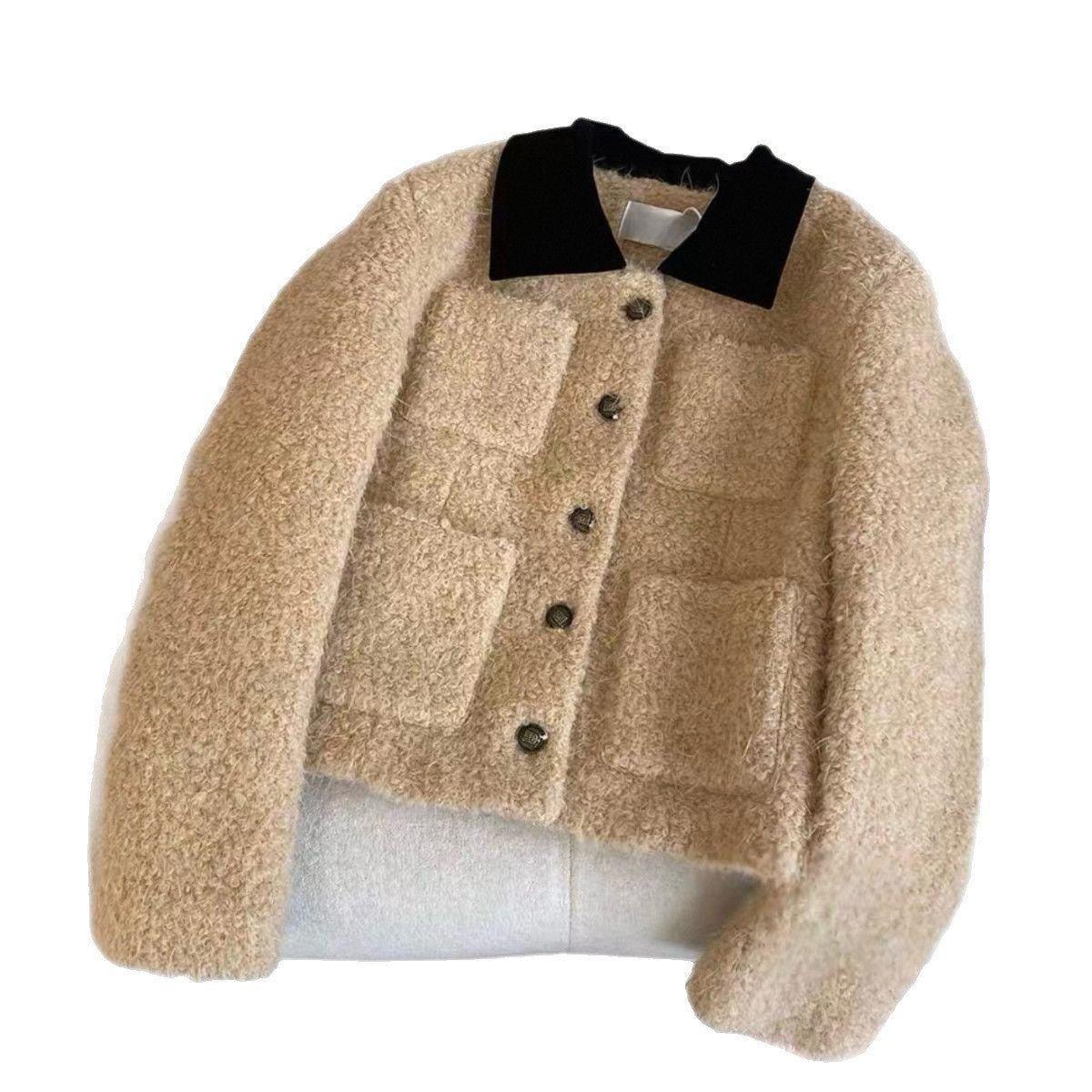 Chaqueta corta con solapa y bloques de color para mujer