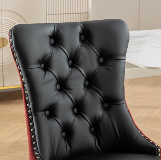 Colección de muebles, juego de 2 sillas de comedor modernas de alta gama con capitoné de madera maciza, tapizadas en PU y terciopelo.