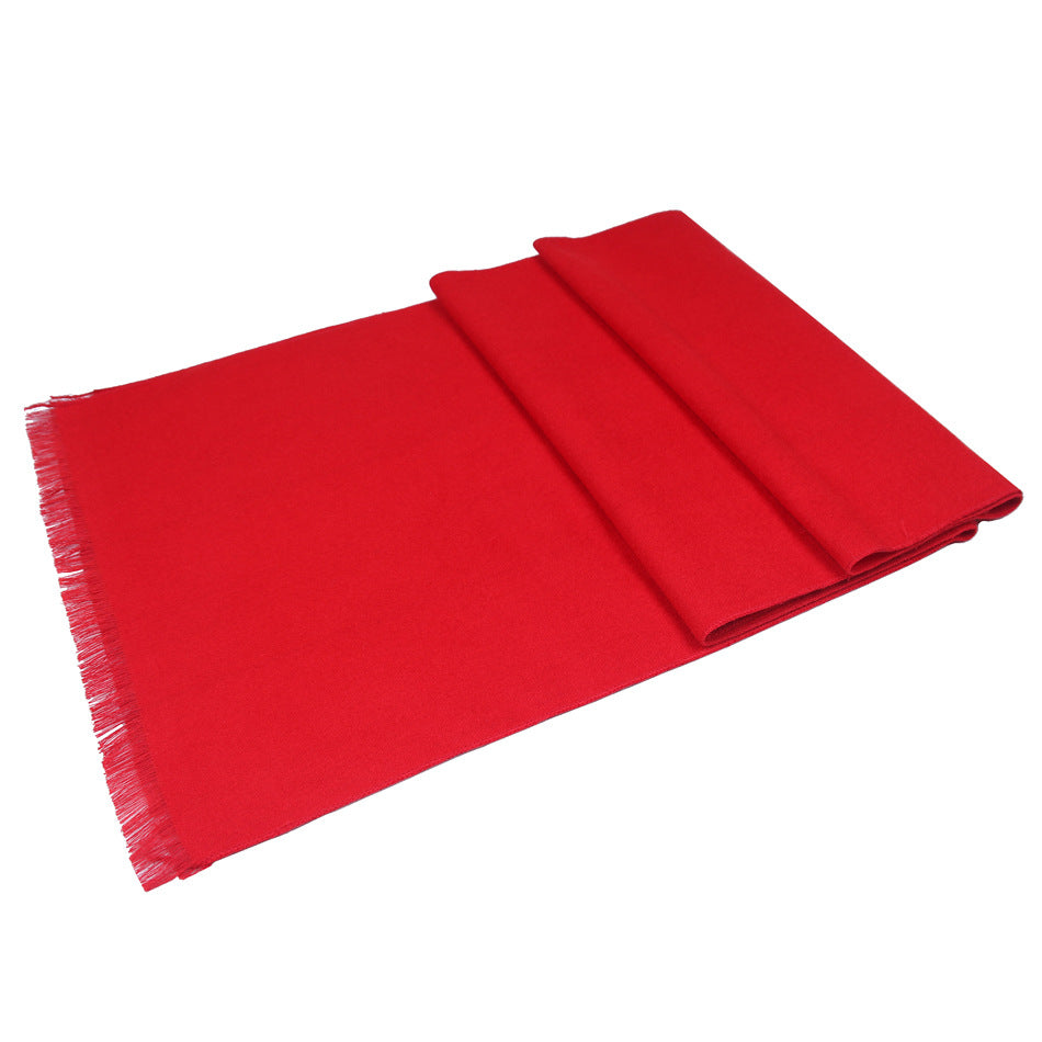 Men's Solid Color Double-sided Velvet Tassel Scarf