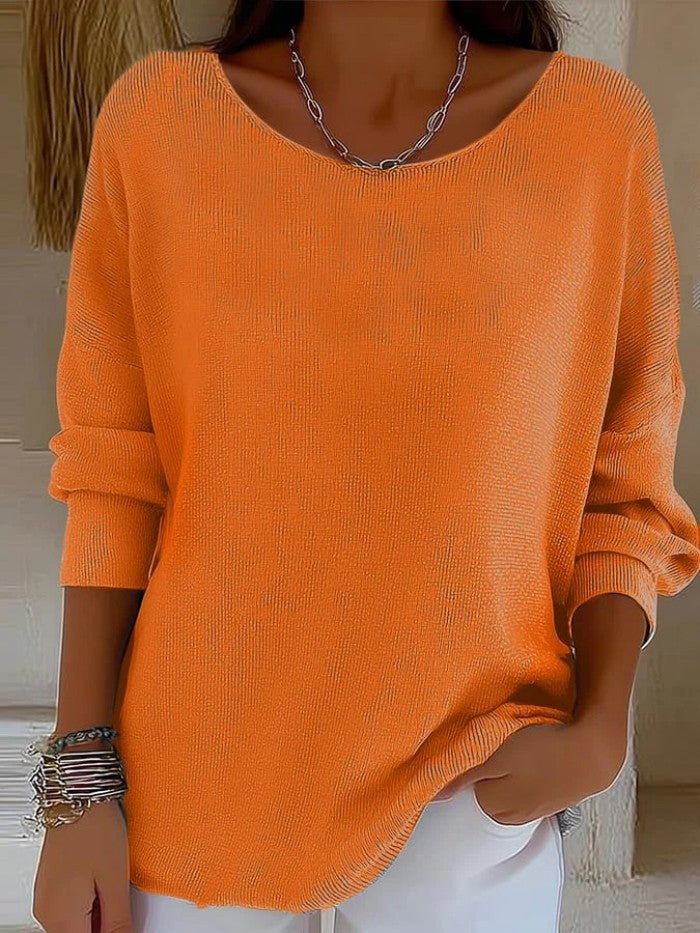 Jersey de manga larga con cuello redondo para mujer