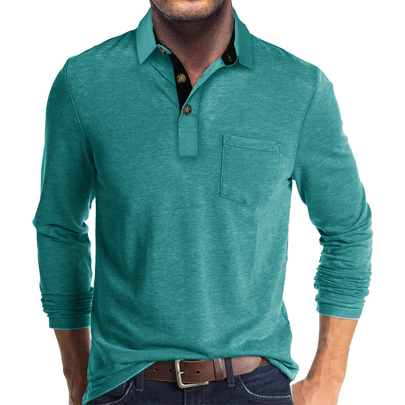 Mens Long-sleeve Lapel T-shirt Winter Base Layer Top
