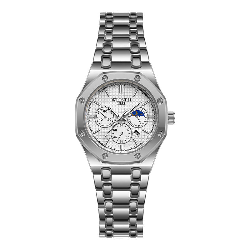 Reloj de mujer con correa de acero luminosa y calendario.