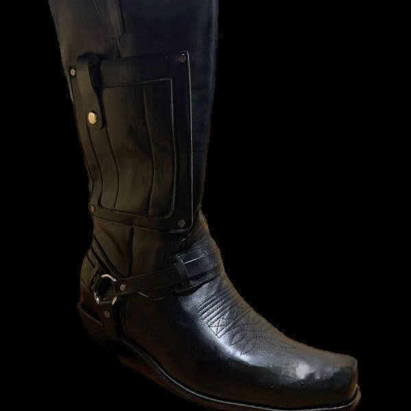 Botas de caballero bordadas de cuero con tacón alto para hombre