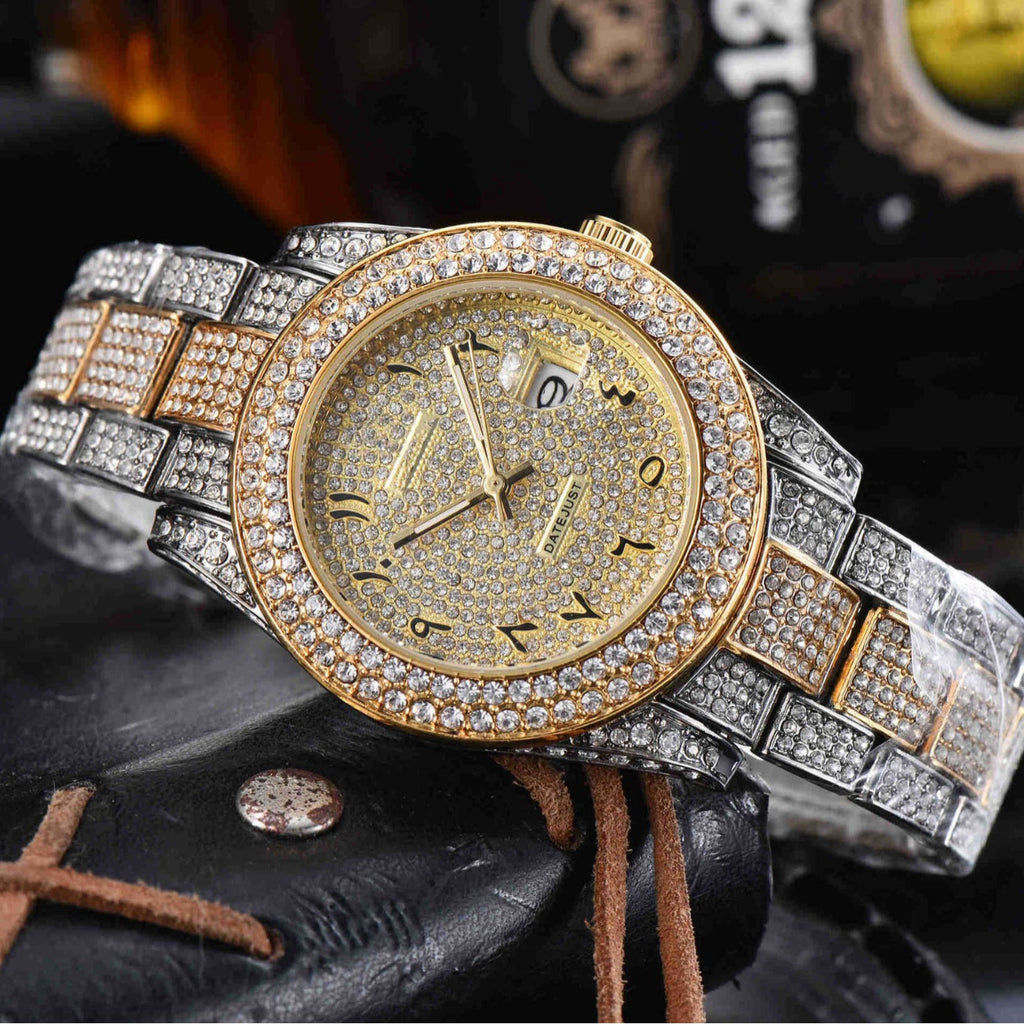 Reloj de cuarzo de acero inoxidable con diamantes para hombre