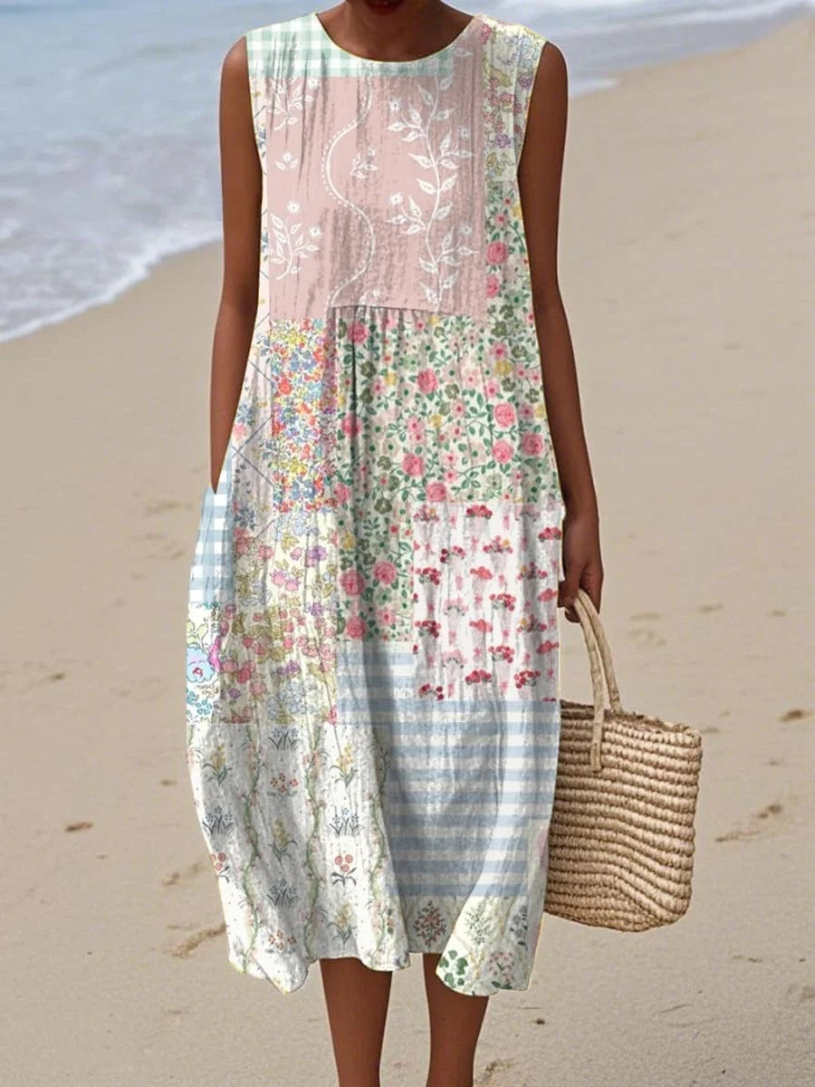 Vestido de mujer con cintura elástica y estampado de moda