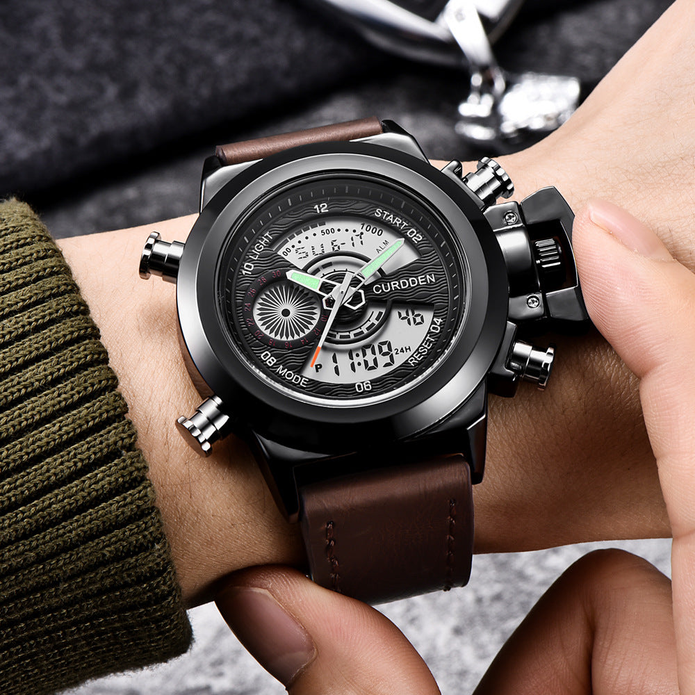 Reloj deportivo multifuncional con doble pantalla y cinturón de moda para hombre.