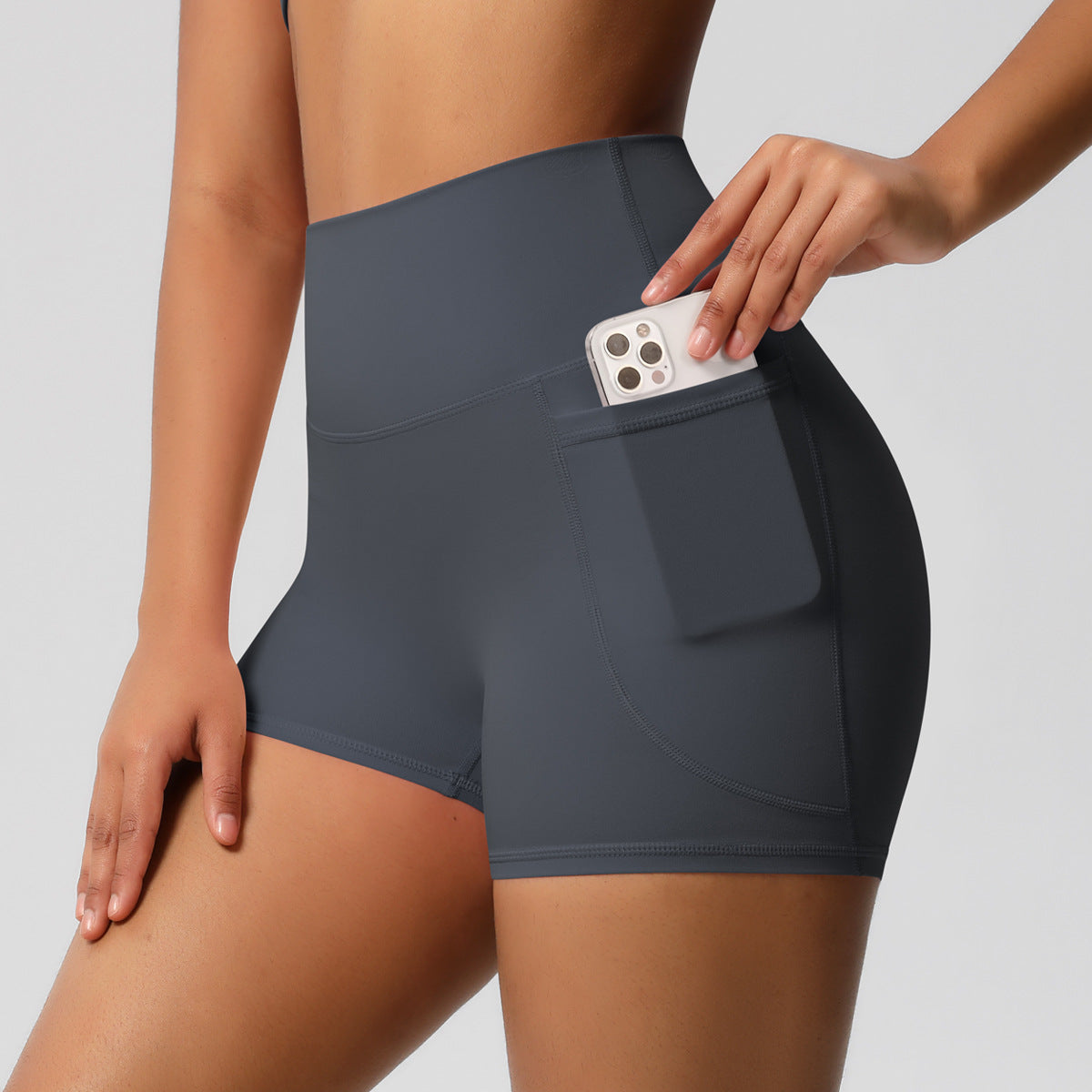 Womens Pockets Yoga Shorts Summer Three-Quarter Peach-Colored Yoga Shorts
