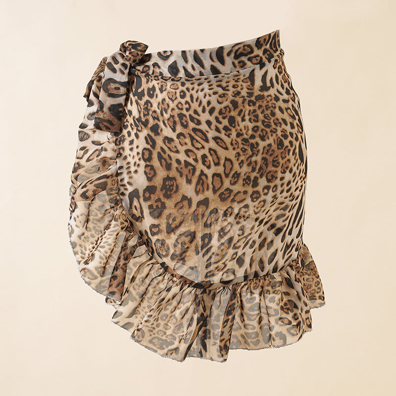 Falda de playa con estampado de leopardo para mujer