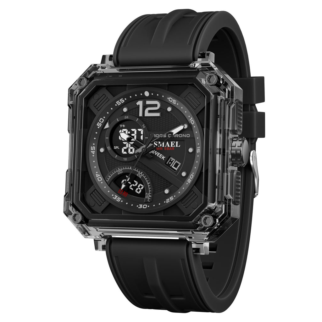 Reloj electrónico moderno y moderno para hombre con cronometraje preciso y diseño funcional.