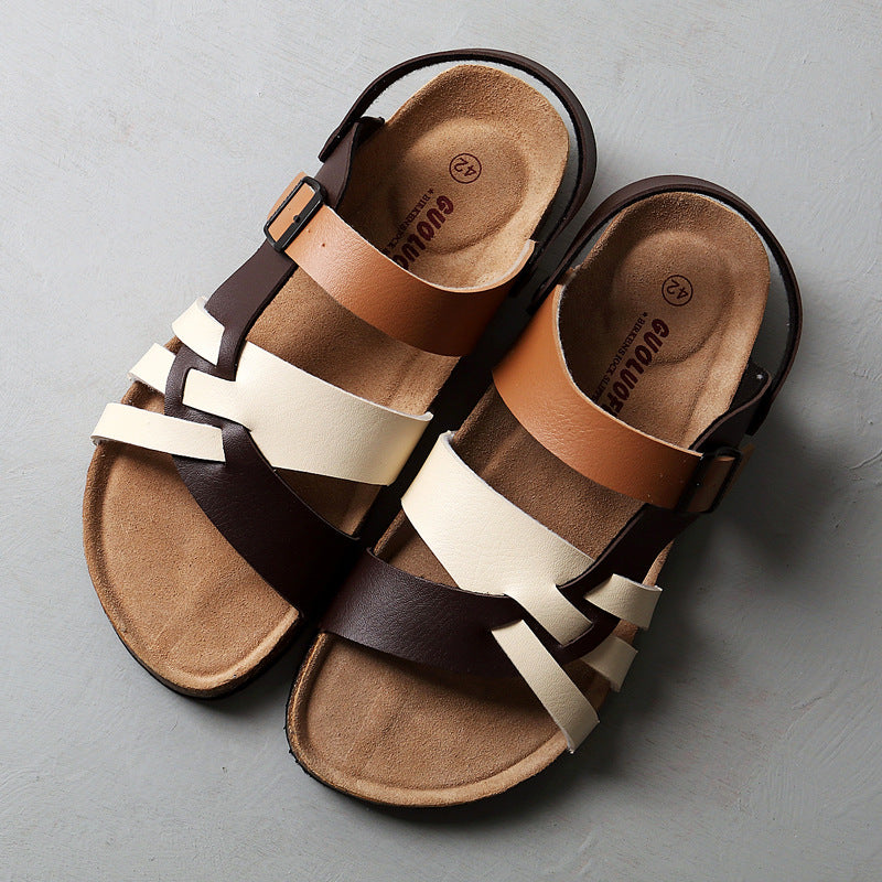 Men's Simple Hollow-out Flat Cork Slippers