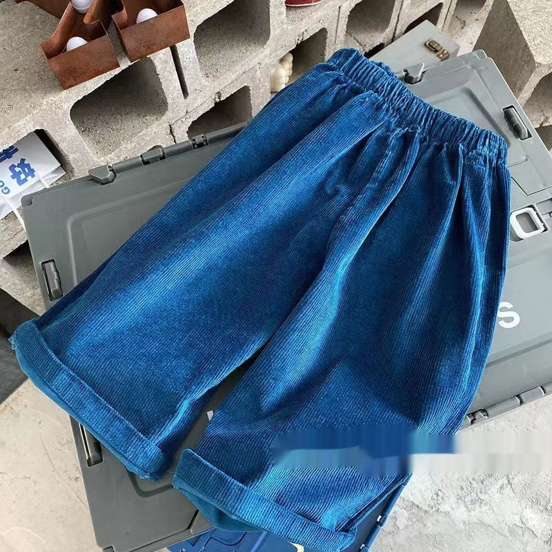Pantalones acampanados cálidos de estilo coreano para niñas, pantalones largos de pana con forro polar para bebés.
