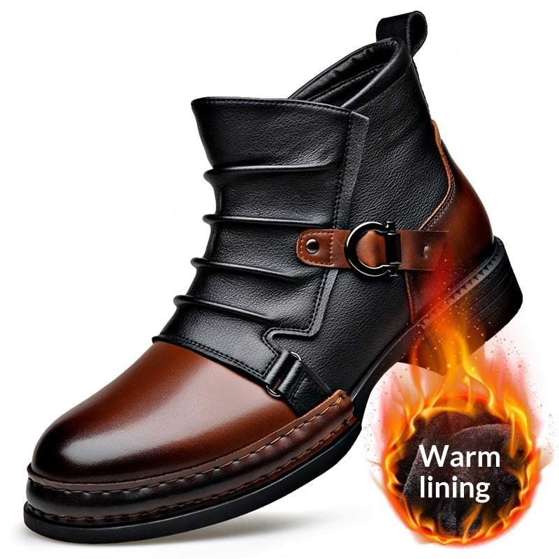 Botas térmicas retro de estilo británico para hombre con forro polar y cremallera lateral