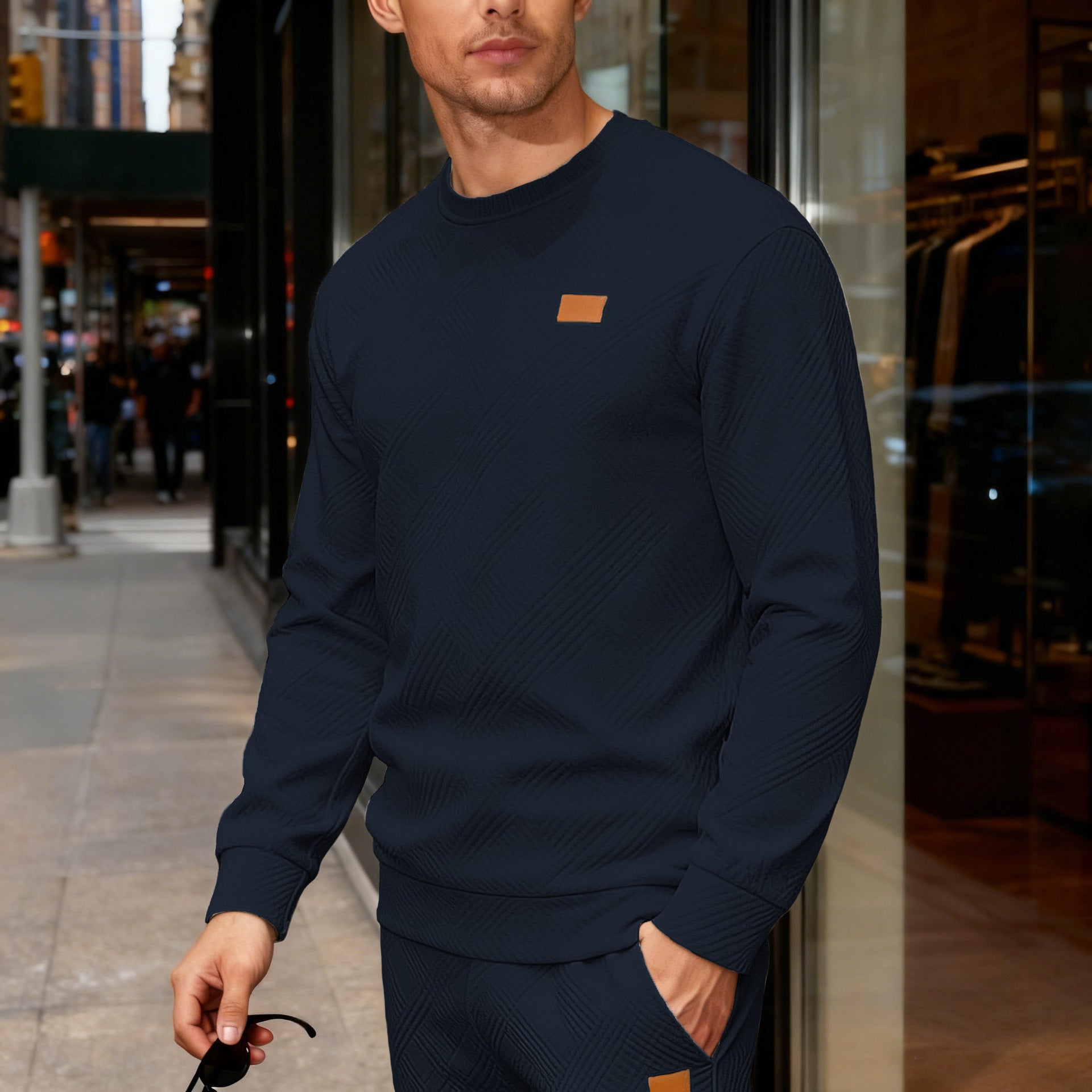 Simple Relaxed-fit Crew-neck Sweatshirt With A Textured Weave For Everyday Wear